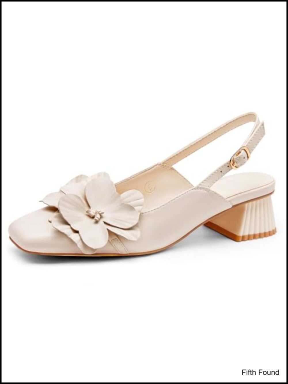 Coutgo Faux Leather Slingback Chunky Heel Square Toe Pumps Flower Dress Shoes